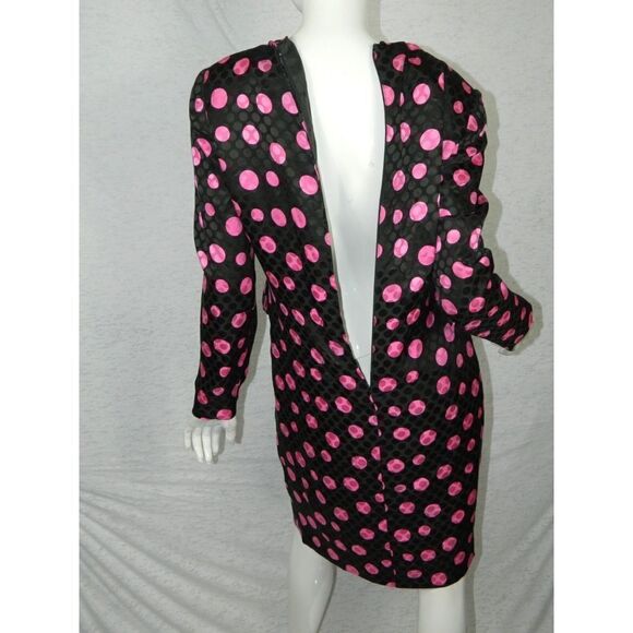 Vintage David Hayes Dress Vintage Black‎ Fuchsia Pink Silk Polka Dots Size 8 - Picture 9 of 12